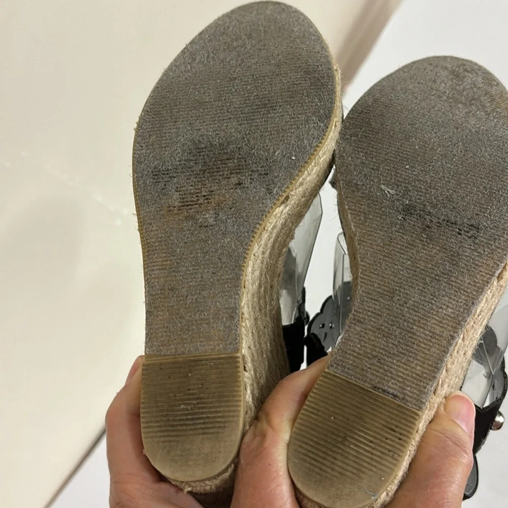 Cato Studded Black Platform Wedge Espadrille Sandals Size 8
